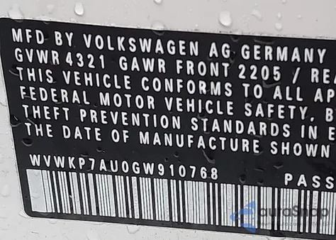 2016 Volkswagen E-Golf Se from USA, damaged, VIN WVWKP7AU0GW910768